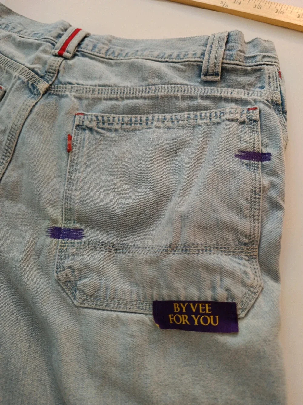 Custom Levi's Jort's distressed + panneled + ribbons 